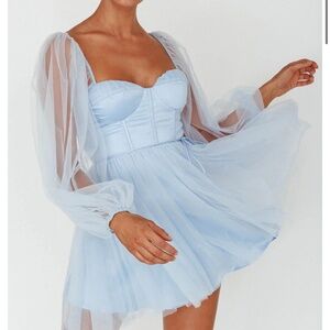 Fairytale Dream Sheer Sleeve Mini Dress Blue